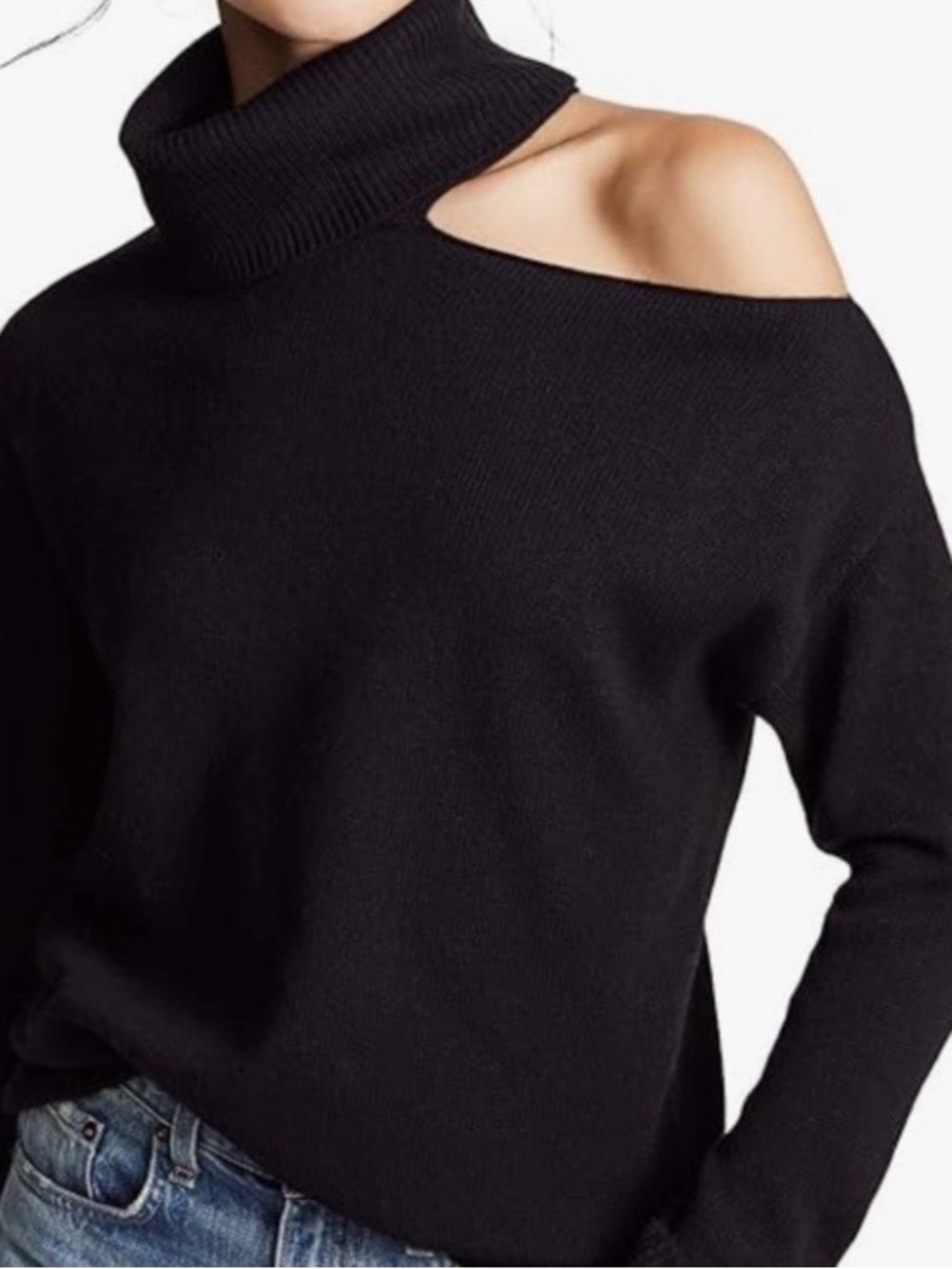 Paige Raundi Black One-Shoulder Turtleneck Sweater - Women